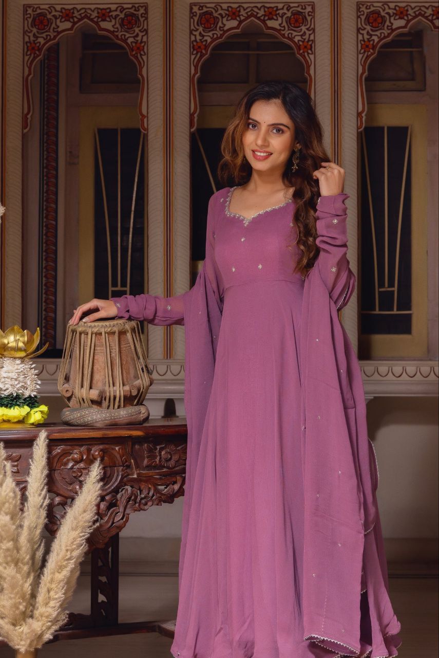 Plum Handwork Anarkali