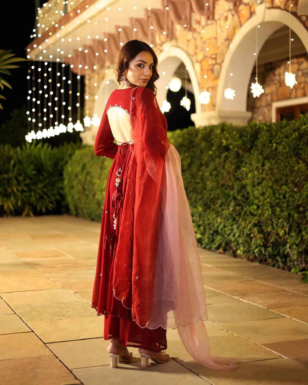 Maroon Handwork Anarkali