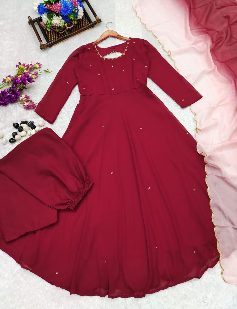 Maroon Handwork Anarkali