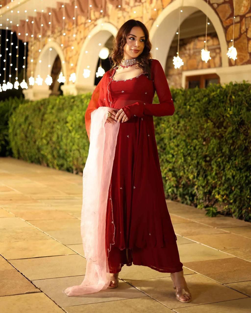 Maroon Handwork Anarkali